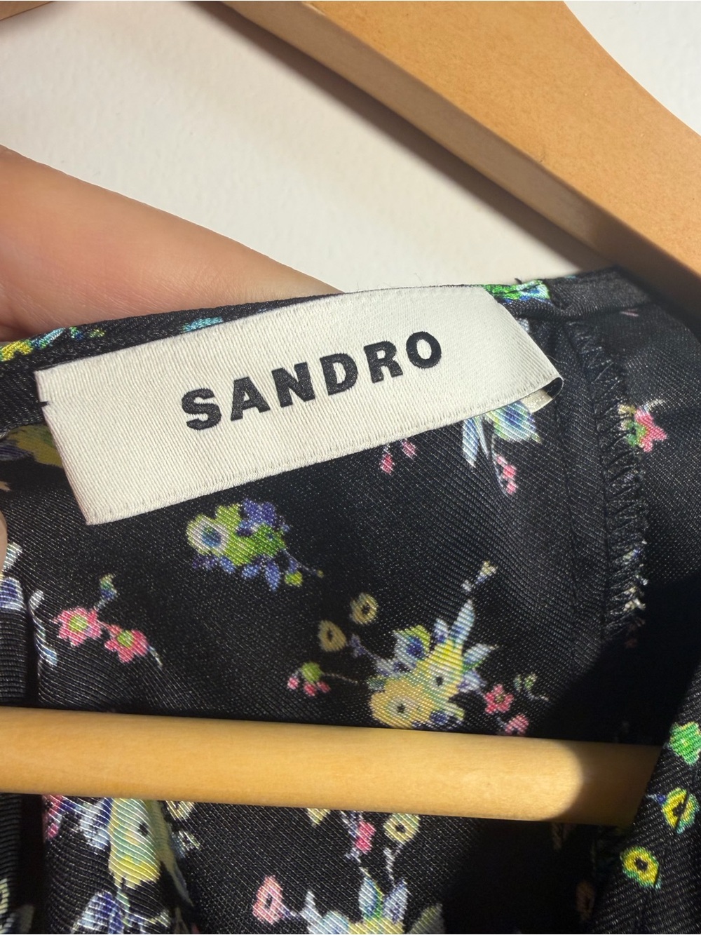 Sandro Novalee Floral Ruched Mini Dress Noir Black V-Neck Ruffle NWT US 4 $415 - Picture 5 of 12